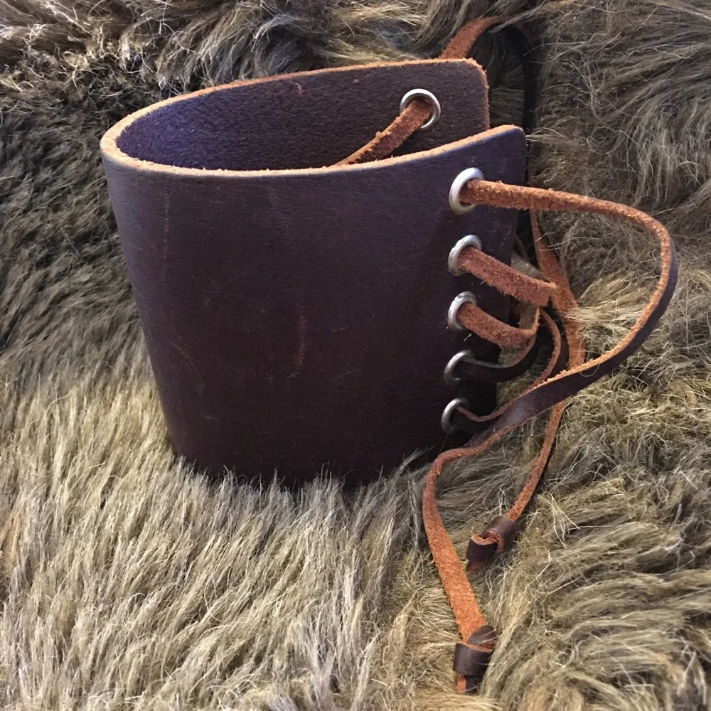 Vintage Napoli brown leather wide cuff bracelet